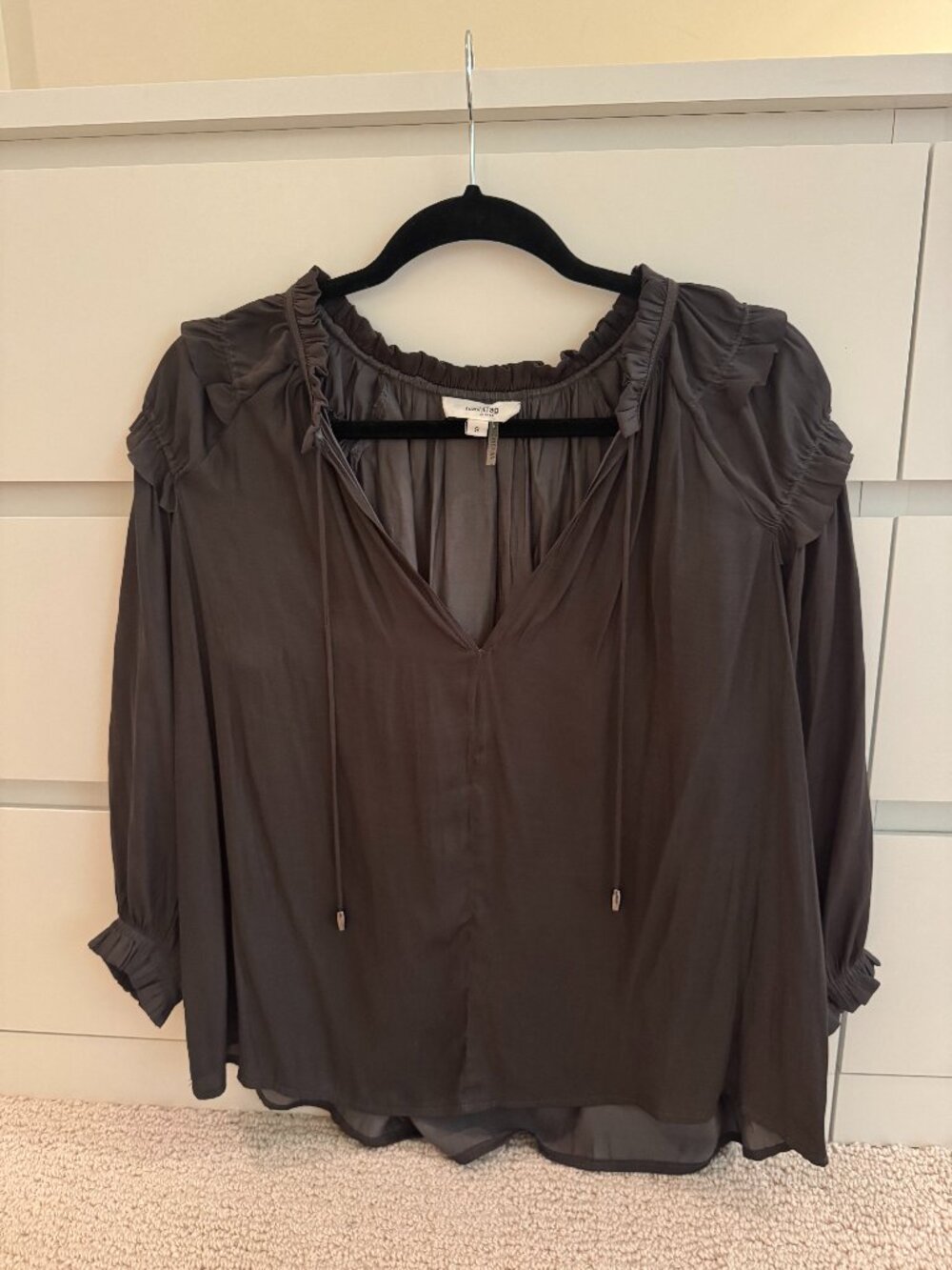 Hashttag Satin Ruffle V Neck Top - Picture 2 of 6
